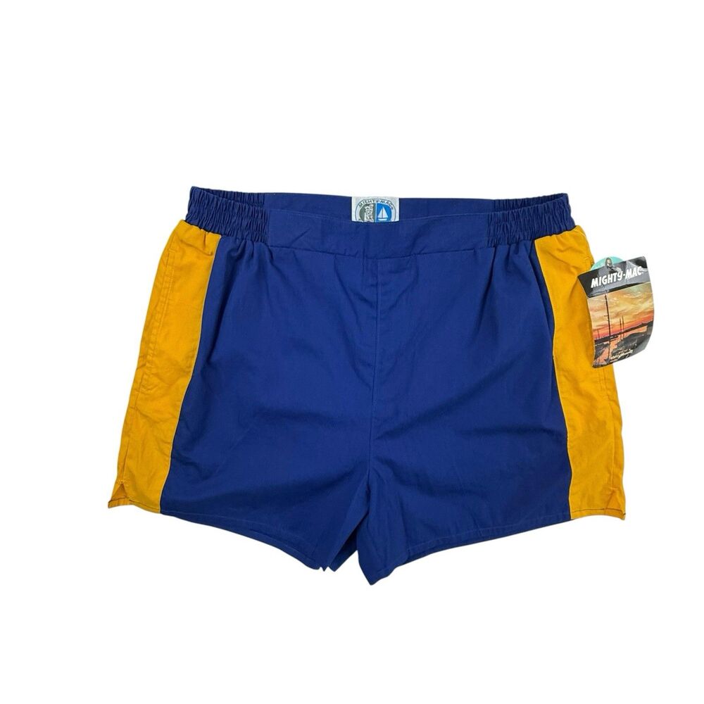 NEW Vintage Mighty-Mac Swim Trunks Men 38 Varsity Shorts Lined Blue Gold Retro